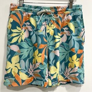 Faherty Shorelite Lightweight Quick Dry 7” Swim Trunks Blue Green Tropical M